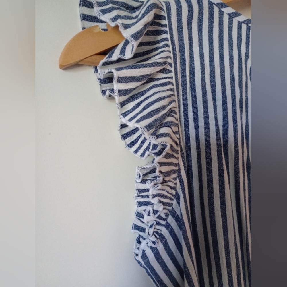 Morgan Taylor Blue and White Striped Ruffled Mini Dress Size Small - Picture 6 of 14